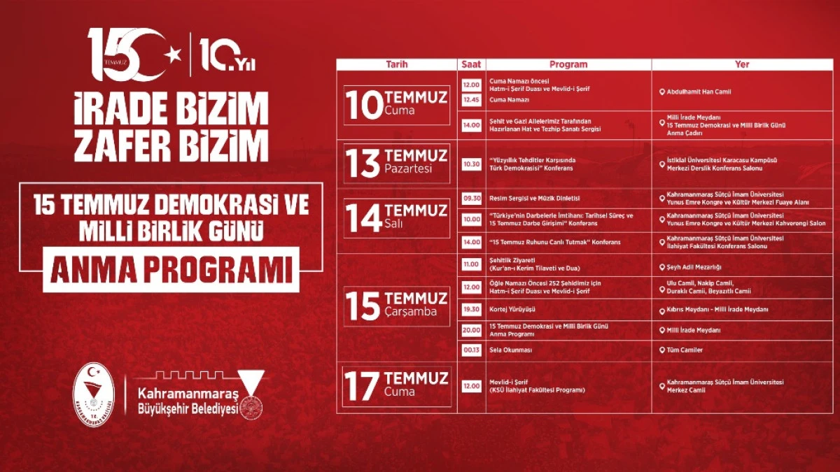 15 Temmuz Demokrasi ve Milli Birlik G&uuml;n&uuml; Anma Programları Başlıyor