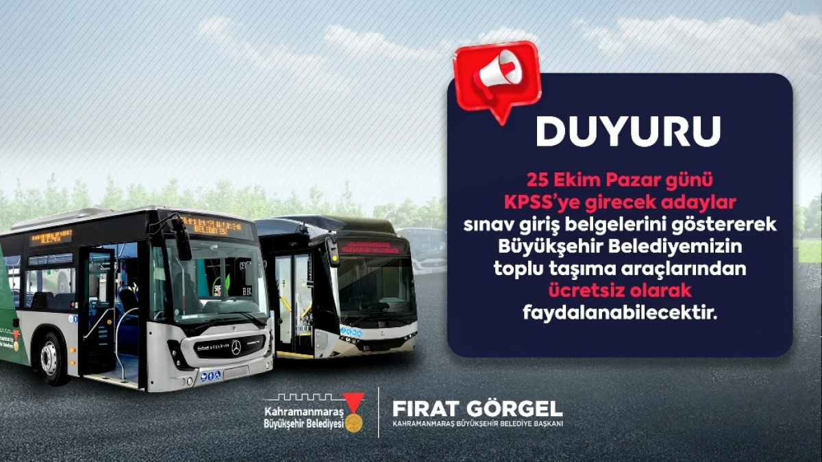 B&uuml;y&uuml;kşehir&rsquo;den KPSS Adaylarına &Uuml;cretsiz Ulaşım