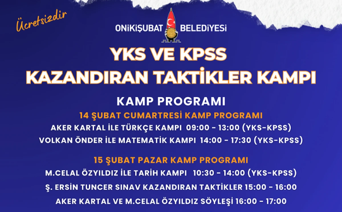 Onikişubat Belediyesi&rsquo;nden YKS ve KPSS Adaylarına B&uuml;y&uuml;k Destek: Kazandıran Taktikler Kampı Yeniden Başlıyor